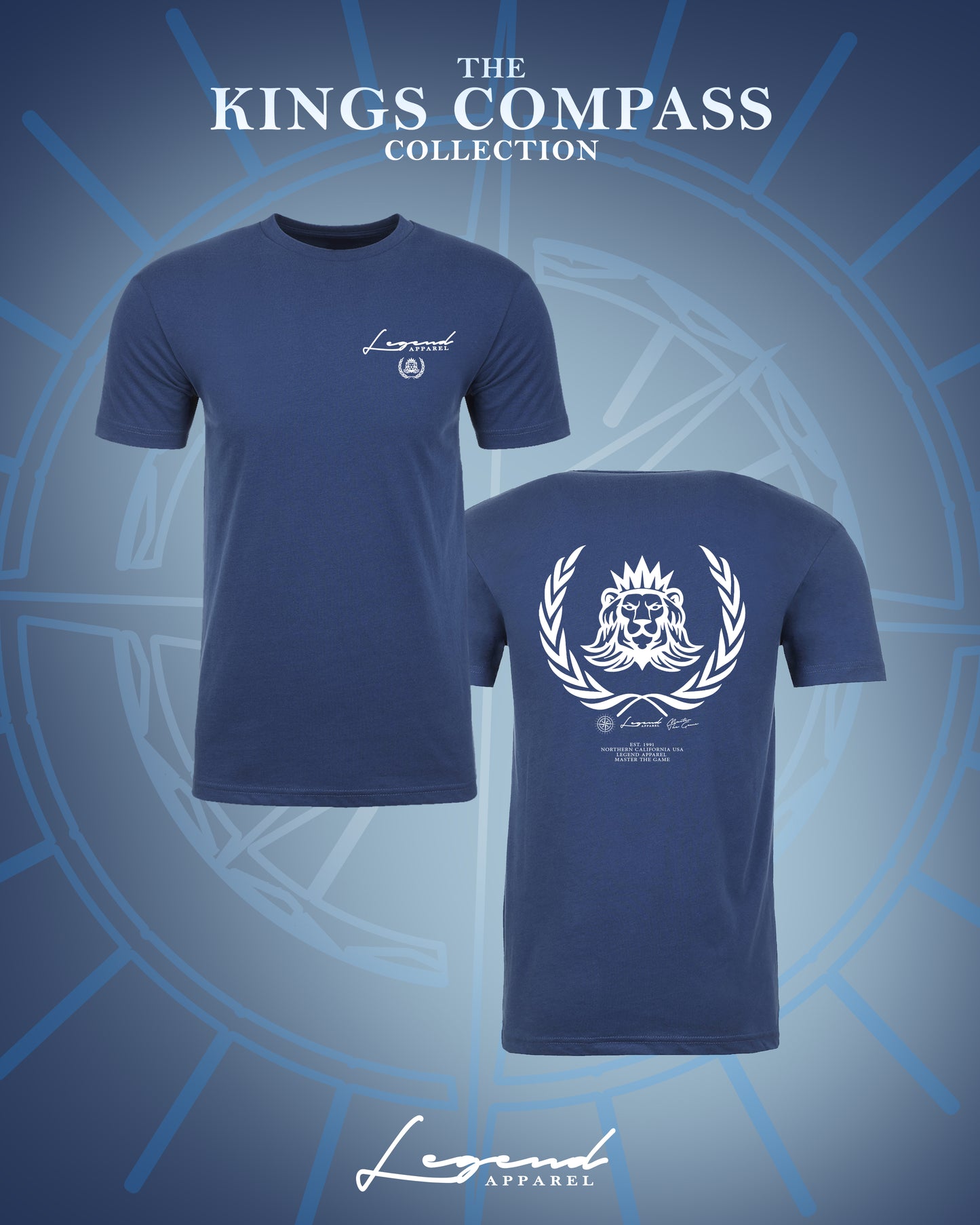 LION CROWN TEE- COOL BLUE